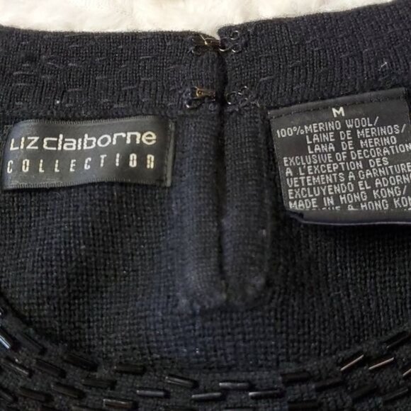 Liz Claiborne Sz. M 100% Merino Short Sleeve Embellished Collar Wool Sweater - Picture 2 of 8